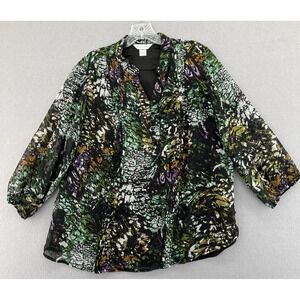 Christopher Banks Womens Spooky Colors Long Sleeve Ruffled Textured Shirt Large